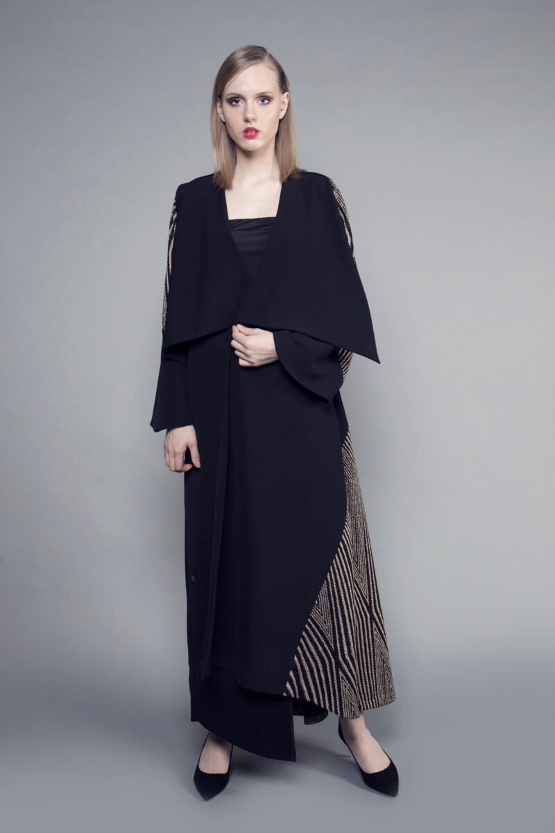 AW16 L-AS006 Two-tone geometric cepe abaya (1)