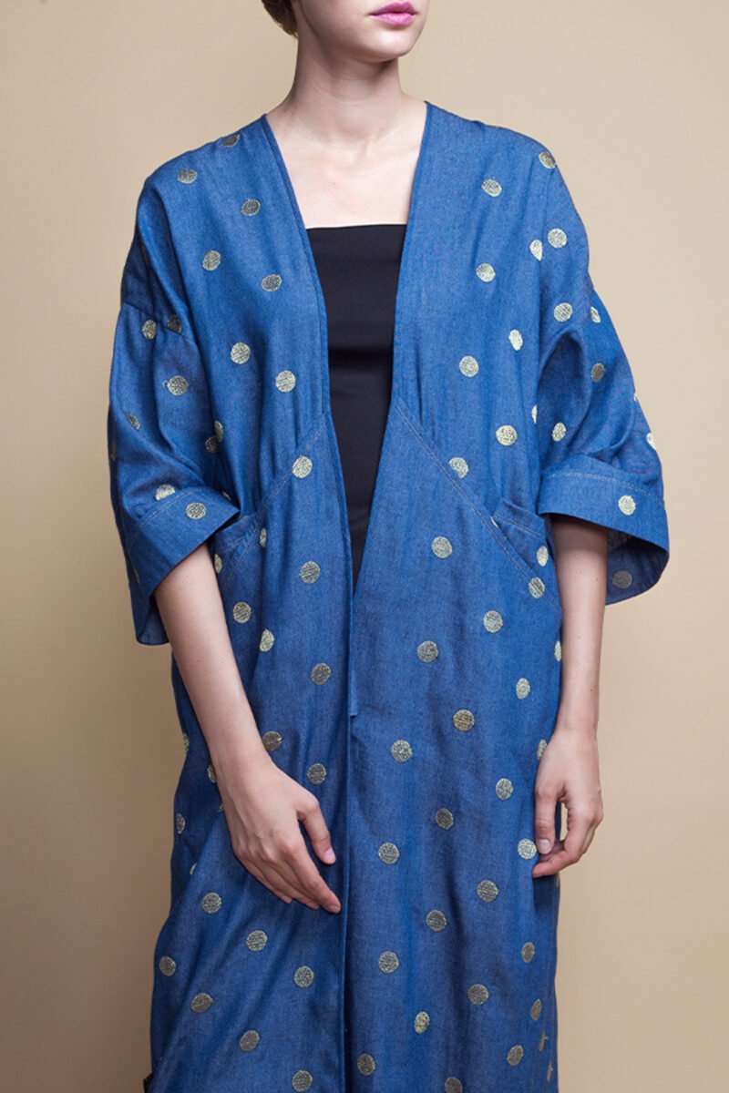 D-AS009 Polka dot denim abaya (2)