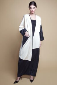 D-AS010 Assymetrical patch pocket python effect abaya (1)