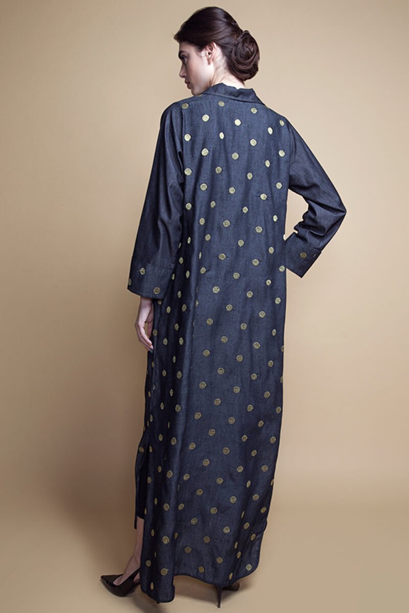 D-AS011 Point collar polka dot denim abaya (2) b