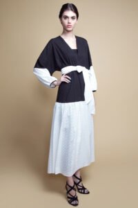 D-AS015 Gathered seam black cotton eyelet abaya (1)