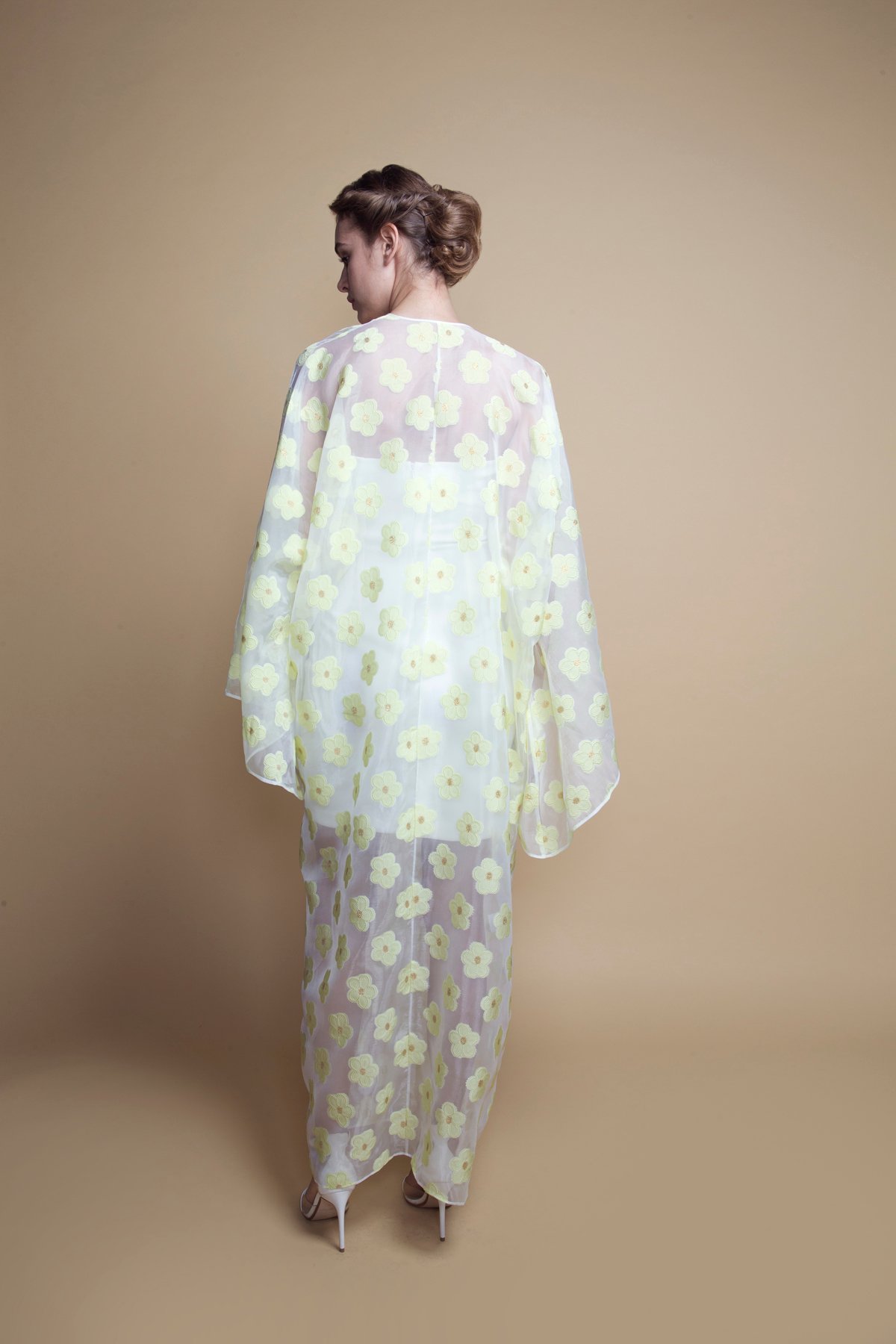 D-BH003 Open front flower print organza kaftan (1)