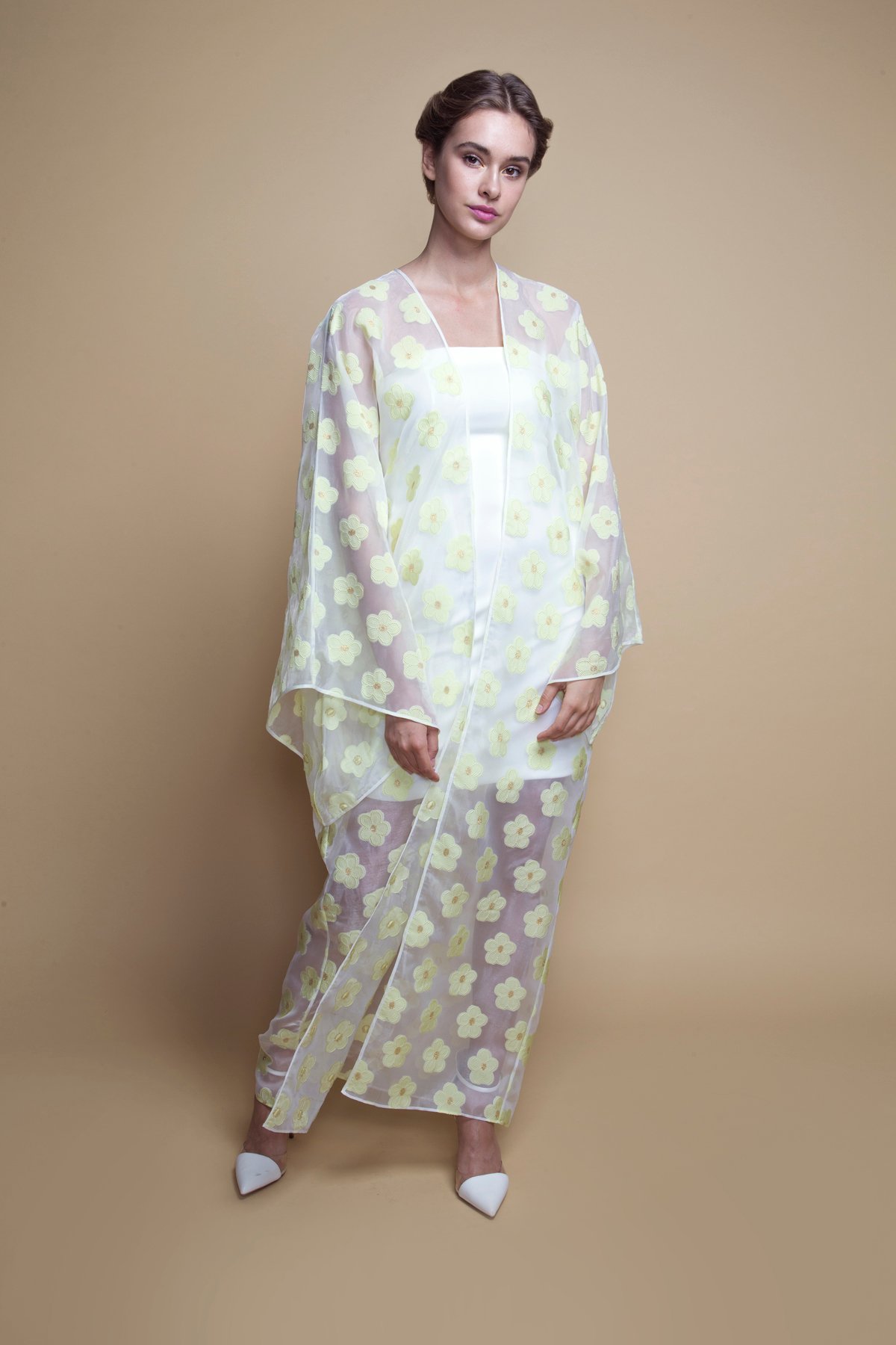 D-BH003 Open front flower print organza kaftan (2)