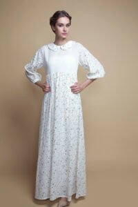 D-K024 Round collar daisy printed linen kaftan (1)