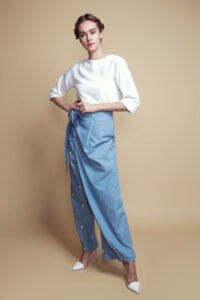 D-P003 Front bow daisy embroidered pants (1)