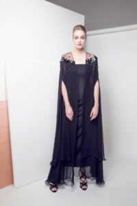 L-AH010 Sequin flower-embellished chiffon abaya (1)