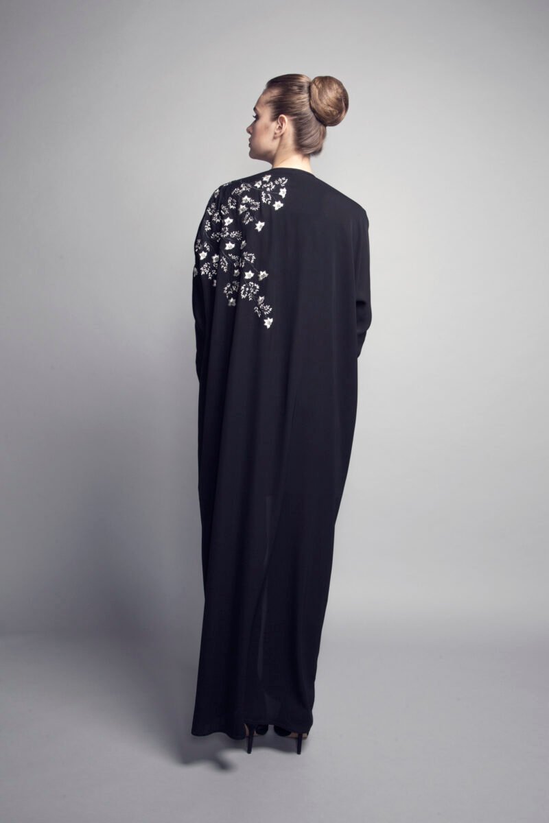 L-AM001 Machine embroidered cuff sleeve crepe abaya 2