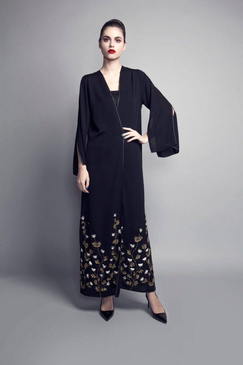 L-AM002 Machine embroidered crepe abaya 1