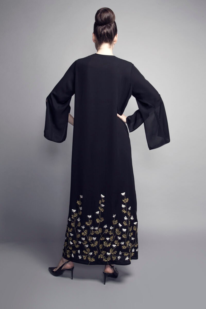 L-AM002 Machine embroidered crepe abaya 2