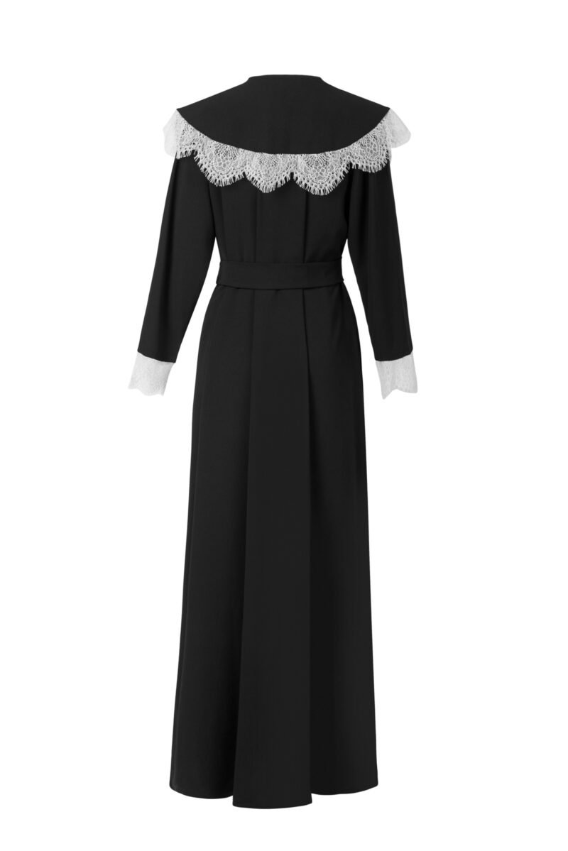 L-AS003 Scallop lace trimmed collared crepe abaya (4)