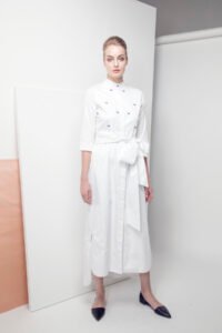 L-D005 Embellished button-down white cotton dress (1)