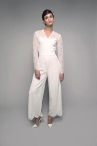 L-J001 Wide-leg scallop lace and crepe jumpsuit (1)