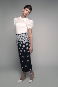 L-S001 Flower embellished pencil crepe skirt (1)