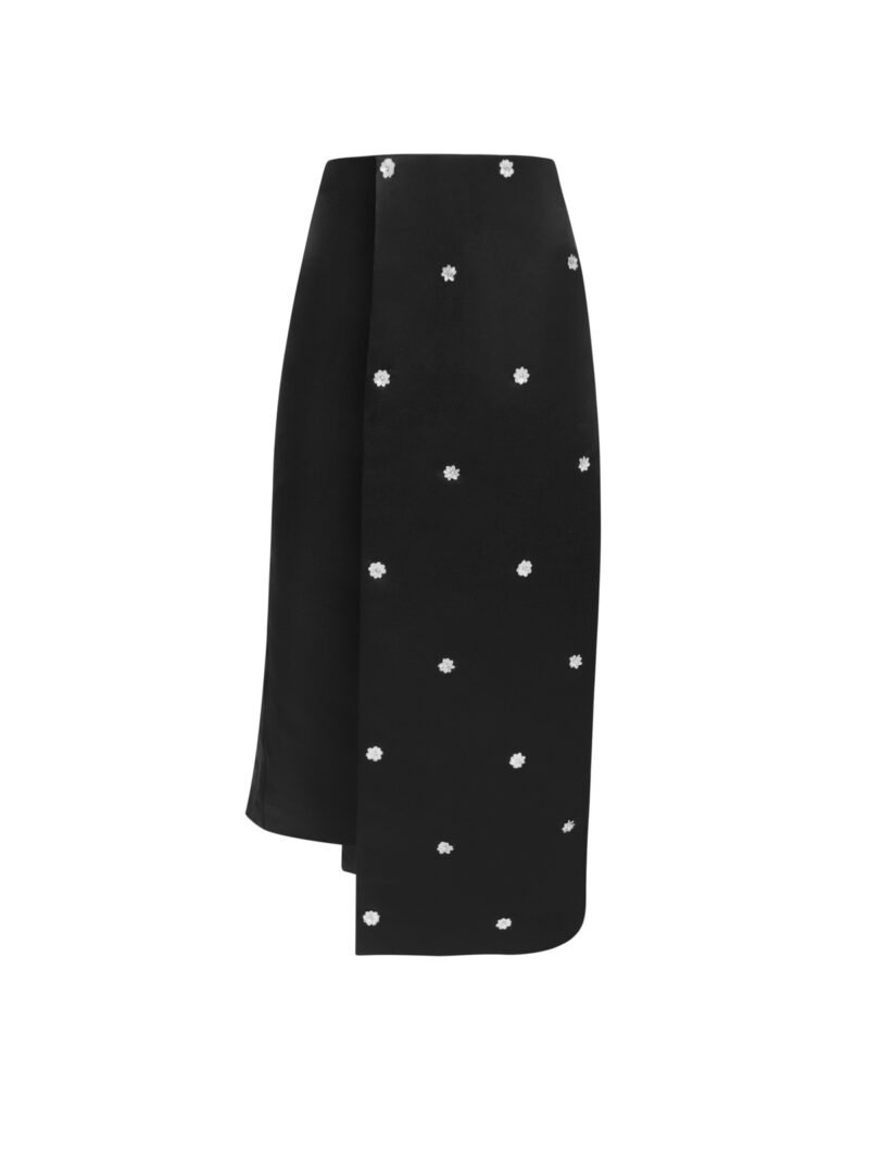 L-S002 Sequin flower embellished assymetrical pencil crepe skirt (4)