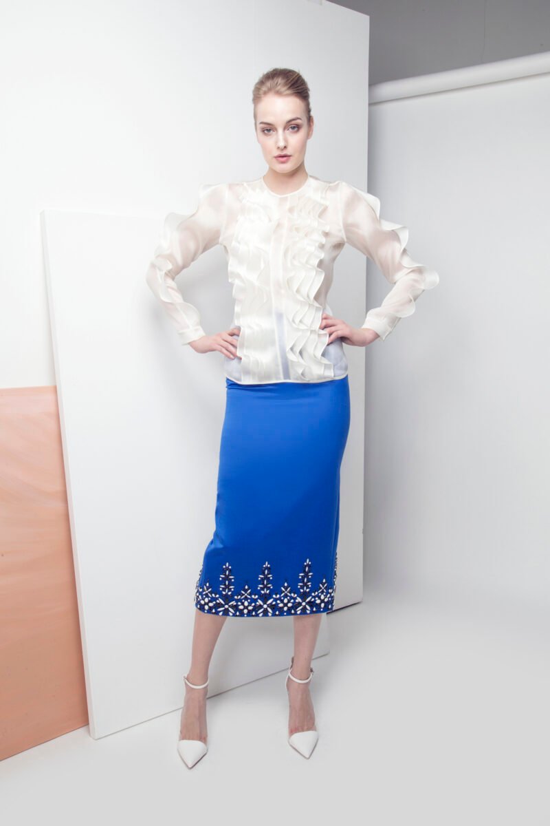 L-S004 Embellished hem taffeta pencil skirt (2)