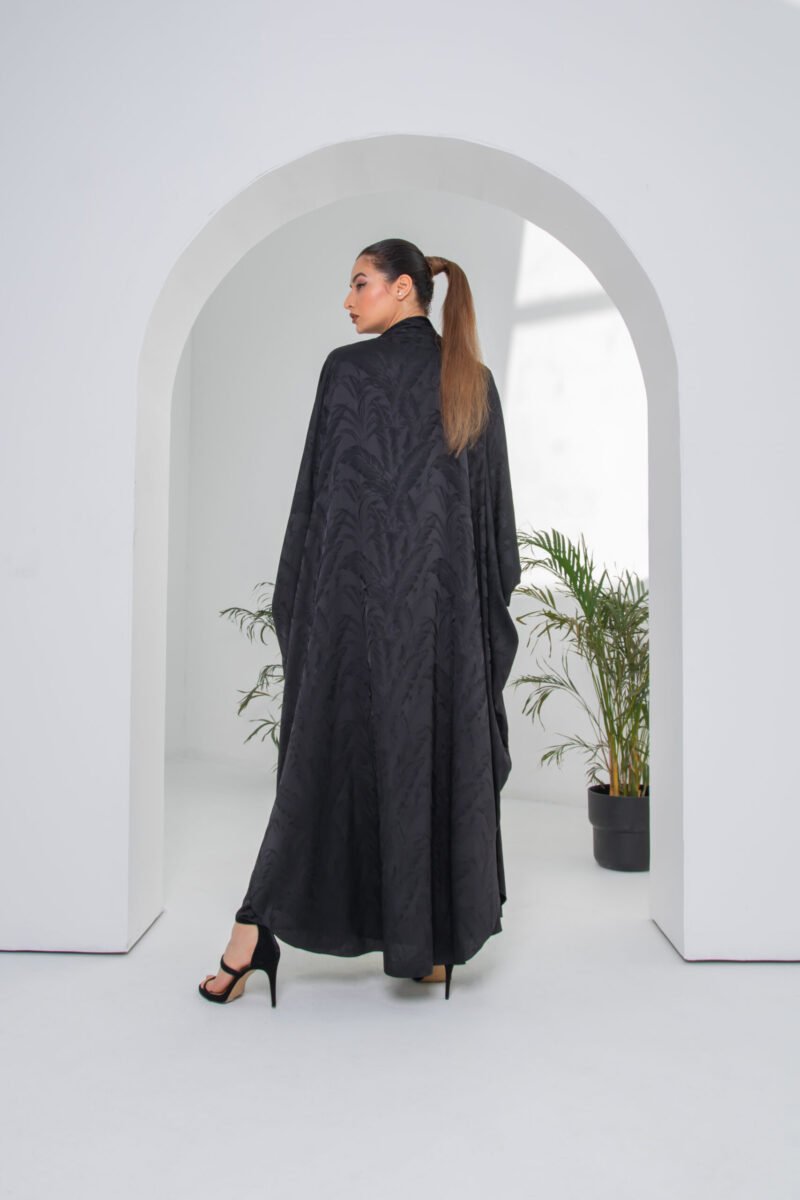 SS23 L-AK004 Mariposa Cut Engraved Silk Abaya With Pocket Black 6