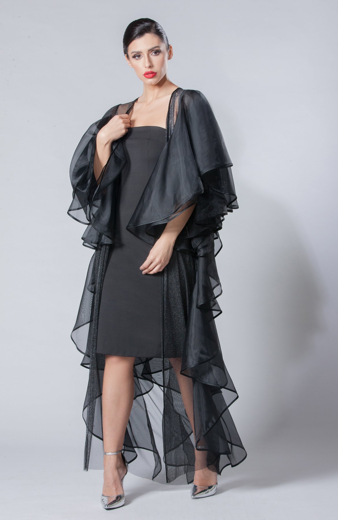 WC17 I-AS001 Tulle organza abaya with full frilled back (1)